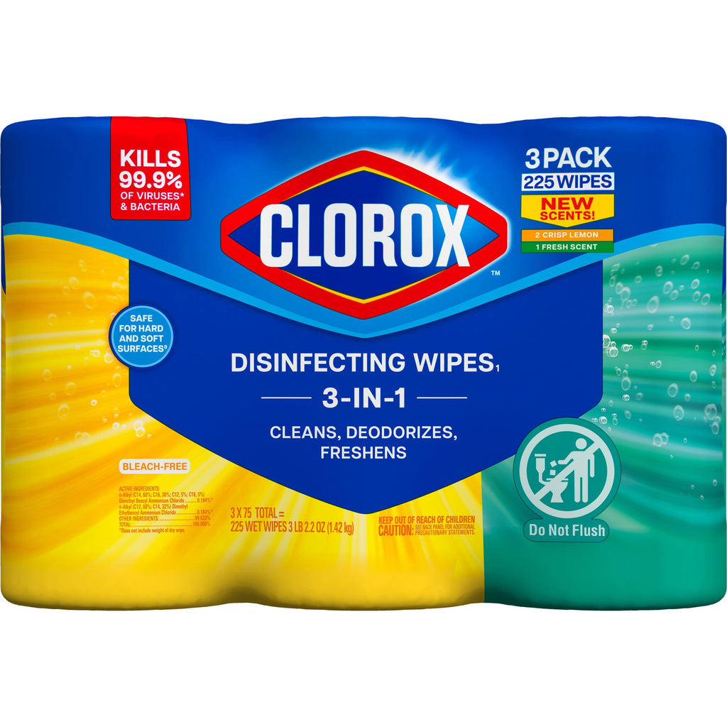 Disinfecting and Cleaning Wipes, Crisp Lemon and Fresh Scent, 75 Count Each, 3 Pack