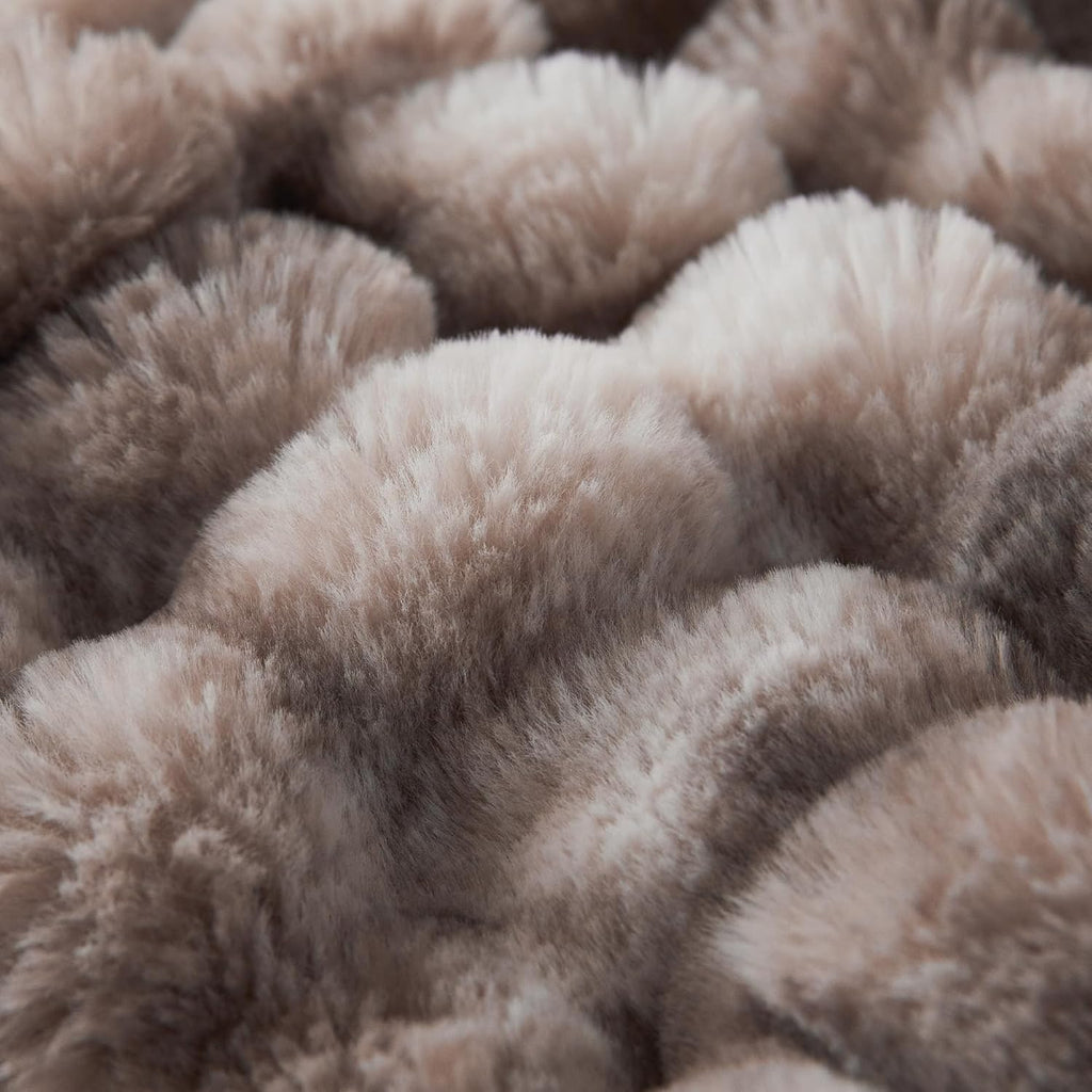 Faux Fur Throw Blanket for Couch, Cozy Soft and Fuzzy Plush Rabbit Fur Bubble Blanket for Sofa Bedroom Living Room, 50X60 Inches Tie Dye Brown